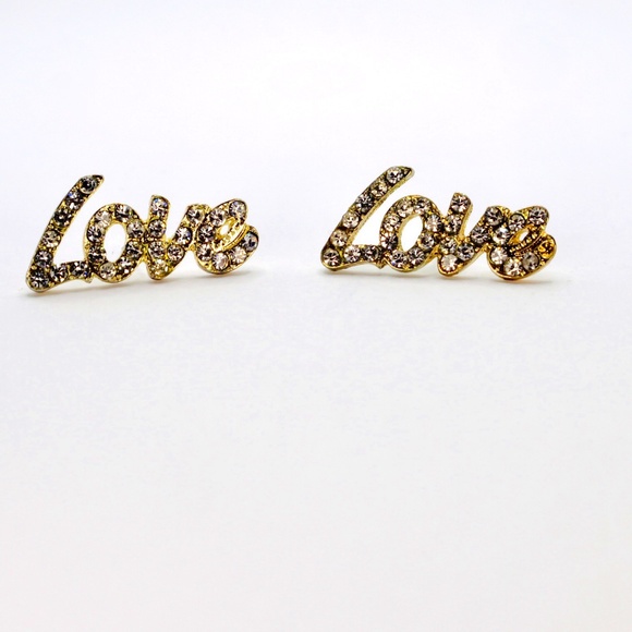 Love Earrings Name Letter Crystal Studs Earrings Simple Minimalistic Dainty Love - Picture 1 of 2
